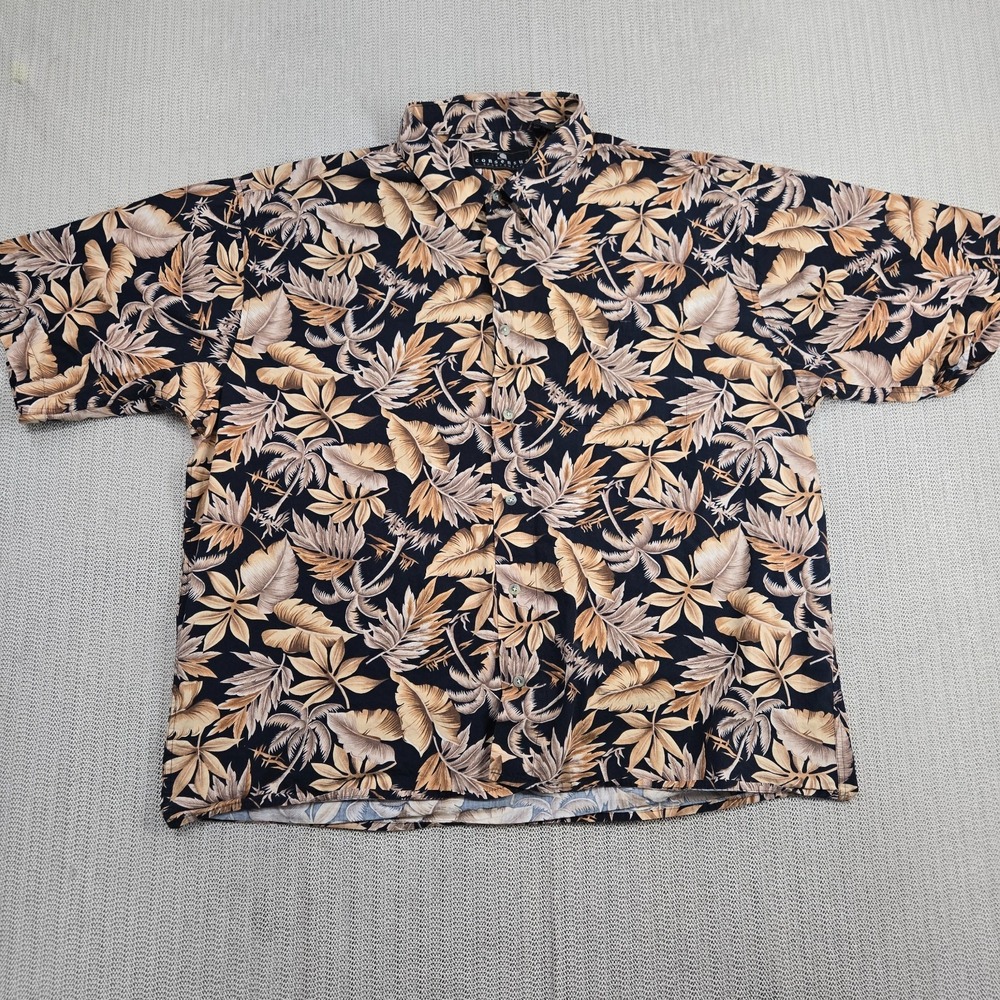 Vintage Consensus Shirt Mens 2XL Black Floral Hawaiian Aloha Button Up Y2K